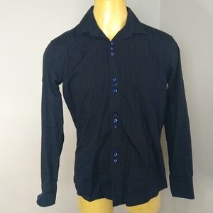 Bogosse Large Black Skull Long Sleeve Button Down Collared Dress Shirt
